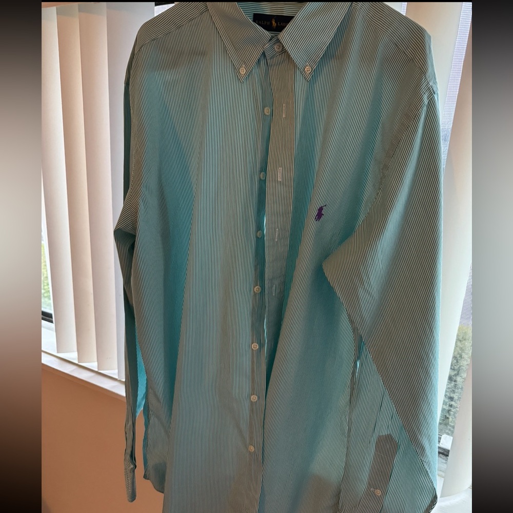 Men’s polo Ralph Lauren green striped button down oxford xlt great condition